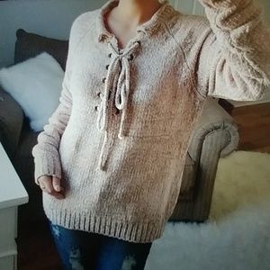 Chenille lace up Sweater